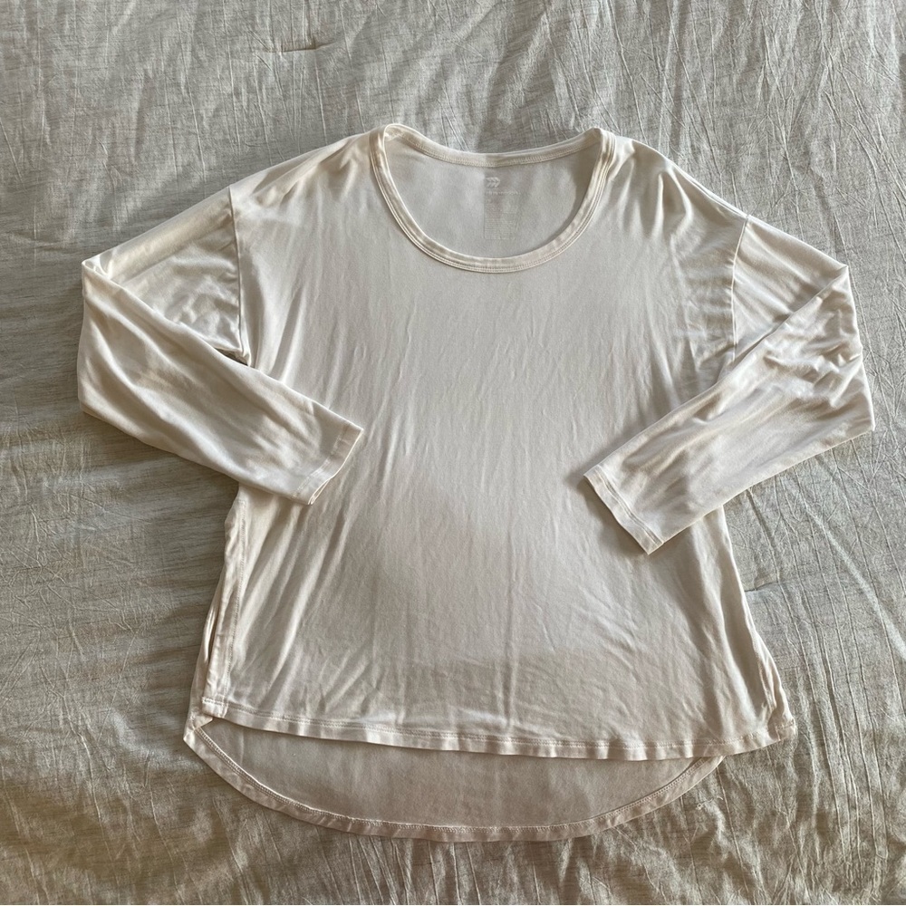 All in Motion Cream White Long Sleeve Shirt Hi Low XS Yoga Athleisure Workout